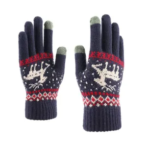 Christmas Elk Pattern Touchscreen Knitted Gloves Unisex