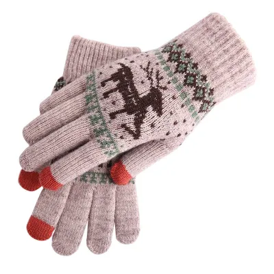 Christmas Elk Pattern Touchscreen Knitted Gloves Unisex