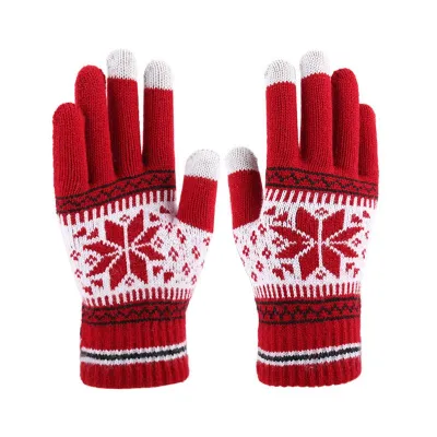 Snowflake Pattern Touch Screen Knitted Gloves Unisex Winter Finger Gloves