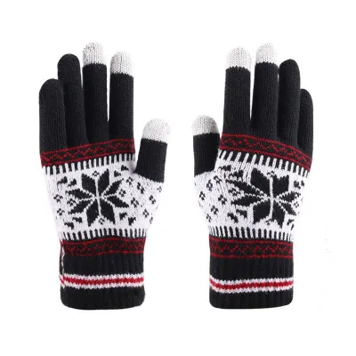 Snowflake Pattern Touch Screen Knitted Gloves Unisex Winter Finger Gloves