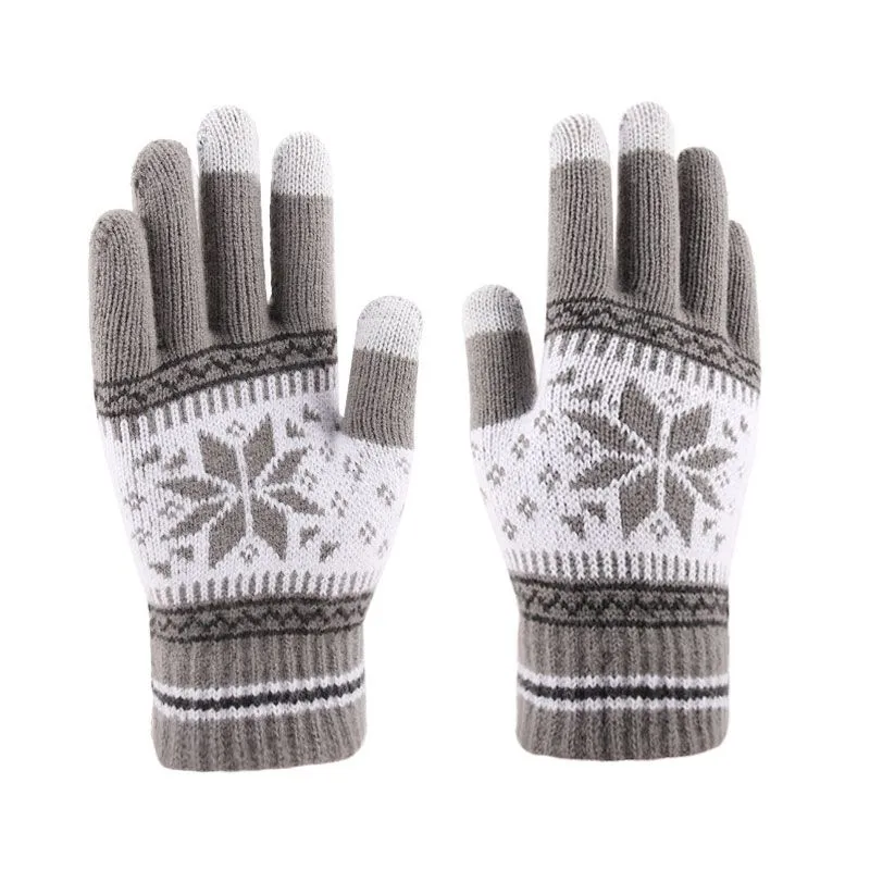 Snowflake Pattern Touch Screen Knitted Gloves Unisex Winter Finger Gloves