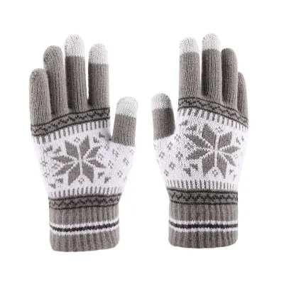 Snowflake Pattern Touch Screen Knitted Gloves Unisex Winter Finger Gloves