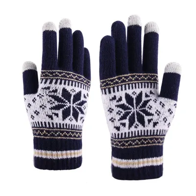 Snowflake Pattern Touch Screen Knitted Gloves Unisex Winter Finger Gloves