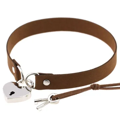Wholesale Punk Style Unique Heart Shaped Lock Design PU Choker Necklace