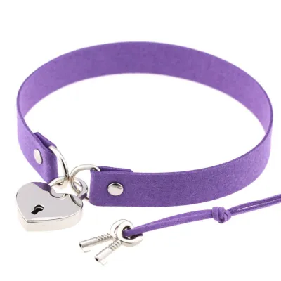 Wholesale Punk Style Unique Heart Shaped Lock Design PU Choker Necklace
