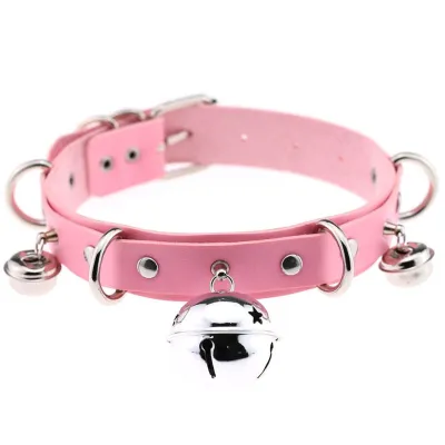 Exaggerated Alloy Bell Decor Women Punk Pattern PU Choker Necklace