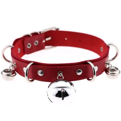 Exaggerated Alloy Bell Decor Women Punk Pattern PU Choker Necklace