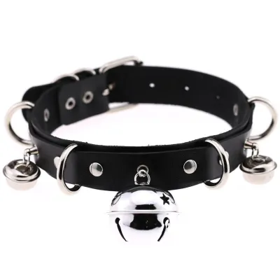 Exaggerated Alloy Bell Decor Women Punk Pattern PU Choker Necklace