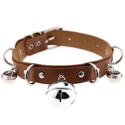 Exaggerated Alloy Bell Decor Women Punk Pattern PU Choker Necklace