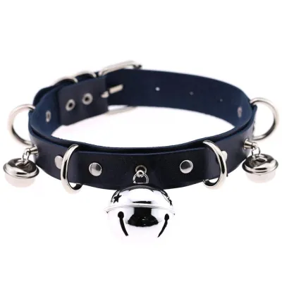 Exaggerated Alloy Bell Decor Women Punk Pattern PU Choker Necklace