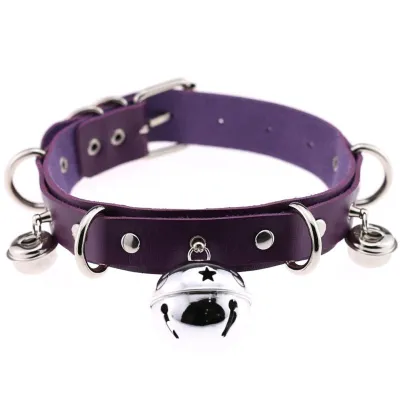 Exaggerated Alloy Bell Decor Women Punk Pattern PU Choker Necklace