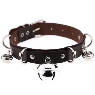 Exaggerated Alloy Bell Decor Women Punk Pattern PU Choker Necklace