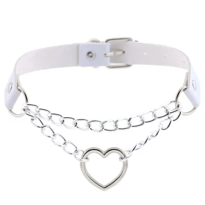 Creative Double Layer Metal Chain Hollow Heart Design PU Choker