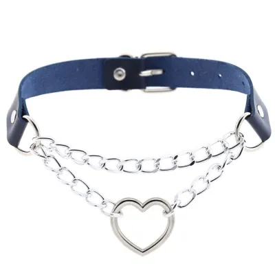 Creative Double Layer Metal Chain Hollow Heart Design PU Choker