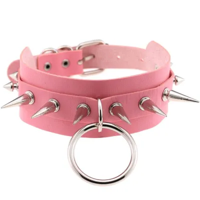 Wholesale Women Punk Pattern Rivet Decor Wide PU Leather Choker