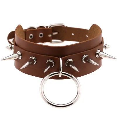 Wholesale Women Punk Pattern Rivet Decor Wide PU Leather Choker