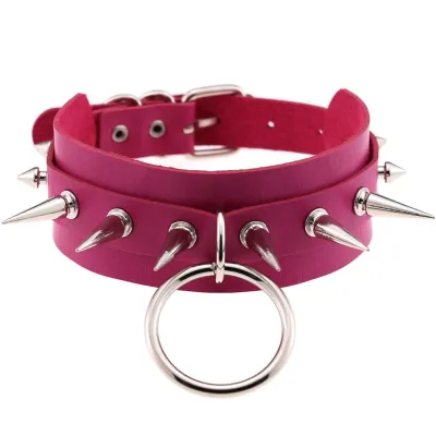 Wholesale Women Punk Pattern Rivet Decor Wide PU Leather Choker