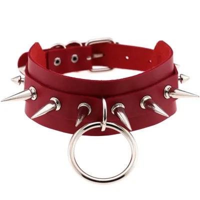 Wholesale Women Punk Pattern Rivet Decor Wide PU Leather Choker