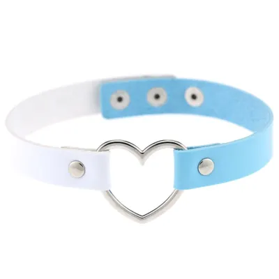 Contrast Double Color Design Women Alloy Heart PU Choker Necklace