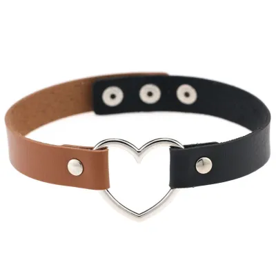 Contrast Double Color Design Women Alloy Heart PU Choker Necklace