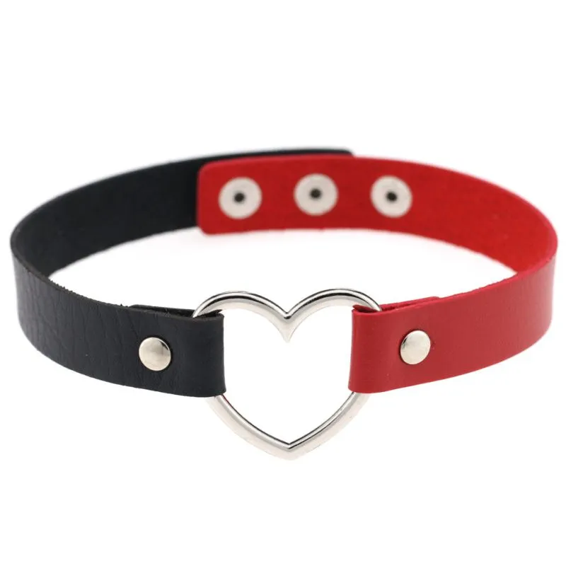 Contrast Double Color Design Women Alloy Heart PU Choker Necklace