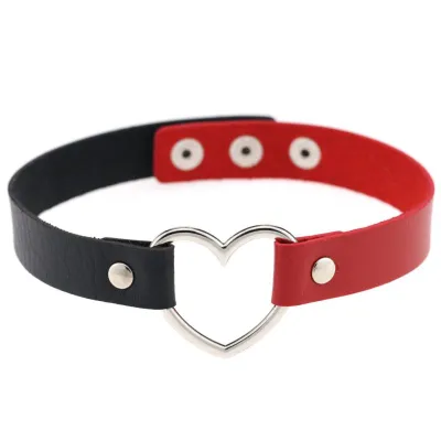 Contrast Double Color Design Women Alloy Heart PU Choker Necklace
