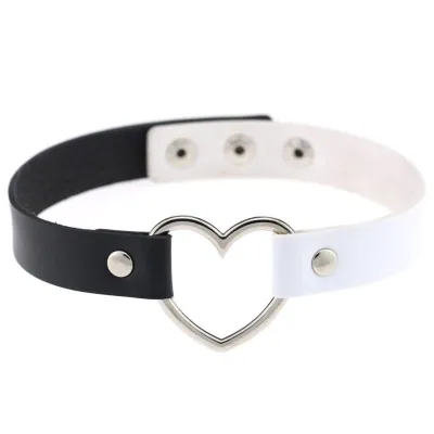 Contrast Double Color Design Women Alloy Heart PU Choker Necklace