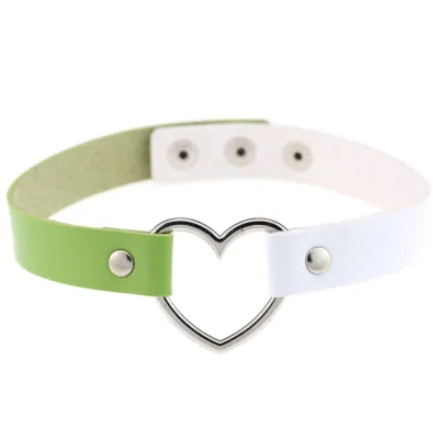 Contrast Double Color Design Women Alloy Heart PU Choker Necklace