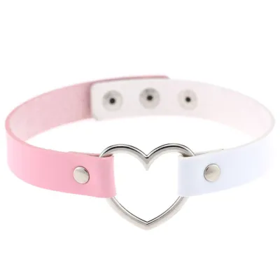 Contrast Double Color Design Women Alloy Heart PU Choker Necklace