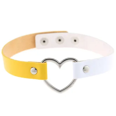 Contrast Double Color Design Women Alloy Heart PU Choker Necklace