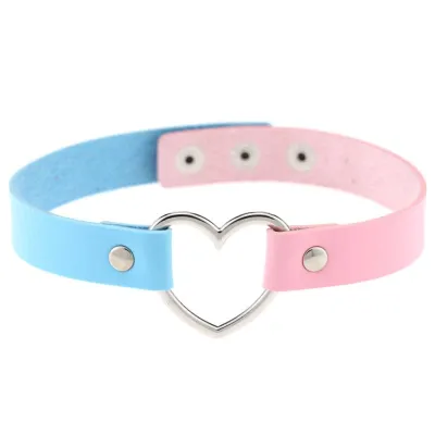 Contrast Double Color Design Women Alloy Heart PU Choker Necklace