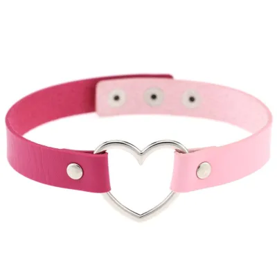 Contrast Double Color Design Women Alloy Heart PU Choker Necklace