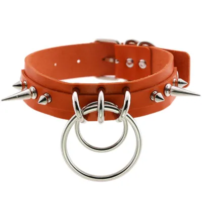 Unique Women Punk Pattern Solid Color PU Leather Alloy Ring Decor Choker