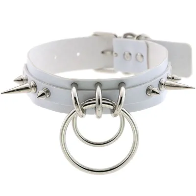Unique Women Punk Pattern Solid Color PU Leather Alloy Ring Decor Choker