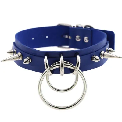 Unique Women Punk Pattern Solid Color PU Leather Alloy Ring Decor Choker