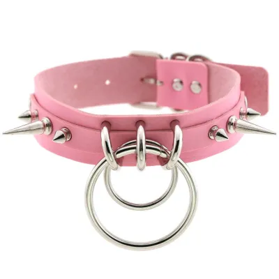 Unique Women Punk Pattern Solid Color PU Leather Alloy Ring Decor Choker