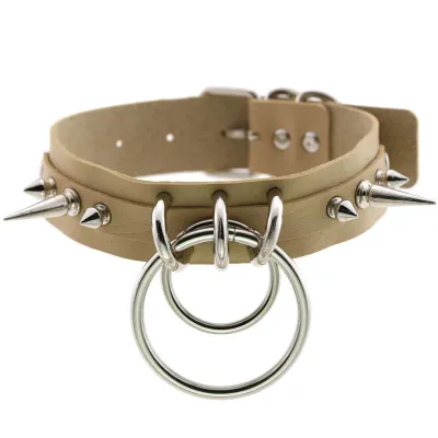Unique Women Punk Pattern Solid Color PU Leather Alloy Ring Decor Choker