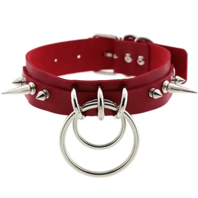 Unique Women Punk Pattern Solid Color PU Leather Alloy Ring Decor Choker