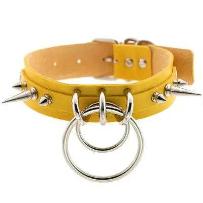 Unique Women Punk Pattern Solid Color PU Leather Alloy Ring Decor Choker