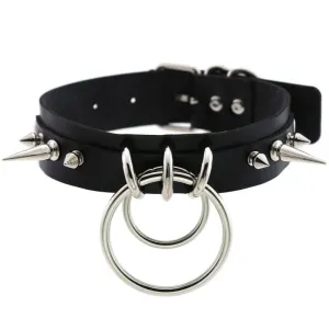 Unique Women Punk Pattern Solid Color PU Leather Alloy Ring Decor Choker