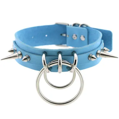 Unique Women Punk Pattern Solid Color PU Leather Alloy Ring Decor Choker