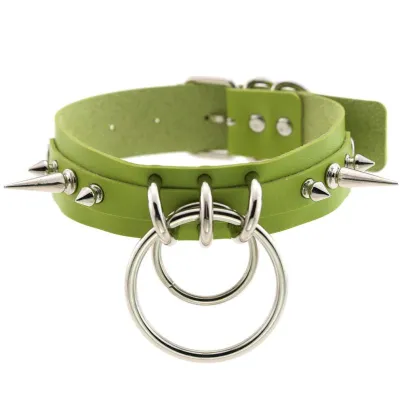 Unique Women Punk Pattern Solid Color PU Leather Alloy Ring Decor Choker
