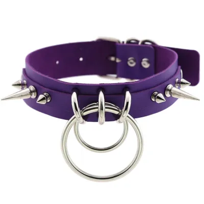Unique Women Punk Pattern Solid Color PU Leather Alloy Ring Decor Choker