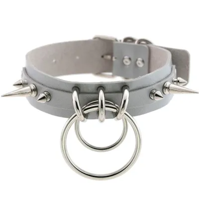 Unique Women Punk Pattern Solid Color PU Leather Alloy Ring Decor Choker