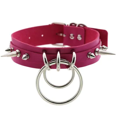Unique Women Punk Pattern Solid Color PU Leather Alloy Ring Decor Choker