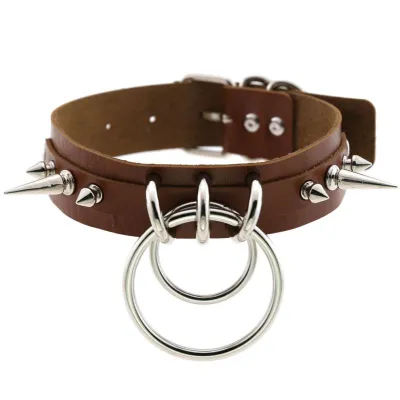 Unique Women Punk Pattern Solid Color PU Leather Alloy Ring Decor Choker
