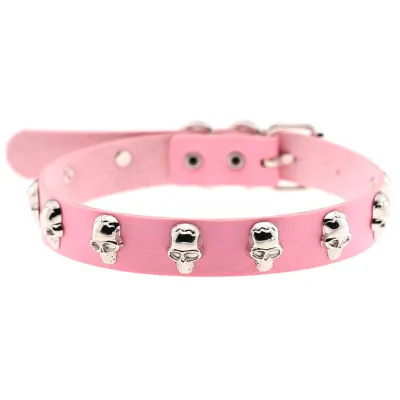 Unique Halloween Gothic Pattern Alloy Skull Decor PU Choker Necklace
