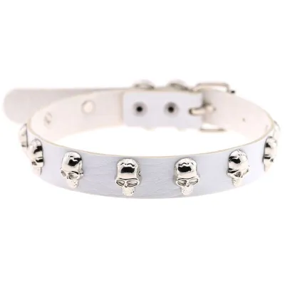 Unique Halloween Gothic Pattern Alloy Skull Decor PU Choker Necklace