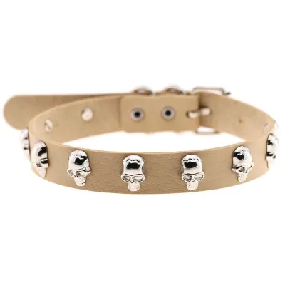Unique Halloween Gothic Pattern Alloy Skull Decor PU Choker Necklace