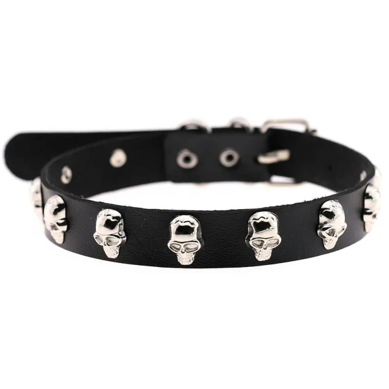 Unique Halloween Gothic Pattern Alloy Skull Decor PU Choker Necklace